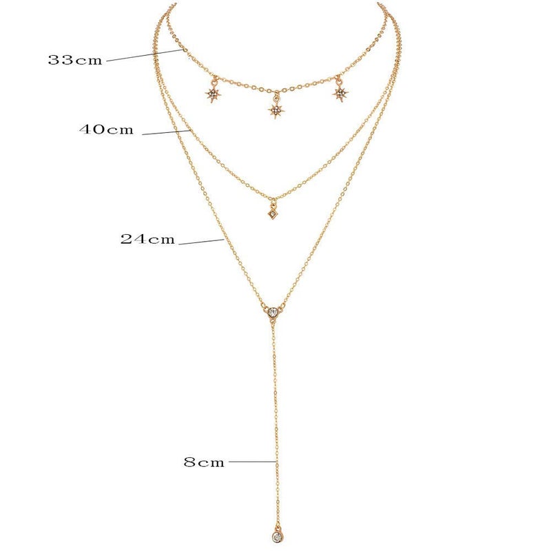 Jovono Boho Choker Necklaces Layered Star Pendant Necklace Chain Rhinestone Necklace Chain Jewelry for Women(Set A) - Image 2
